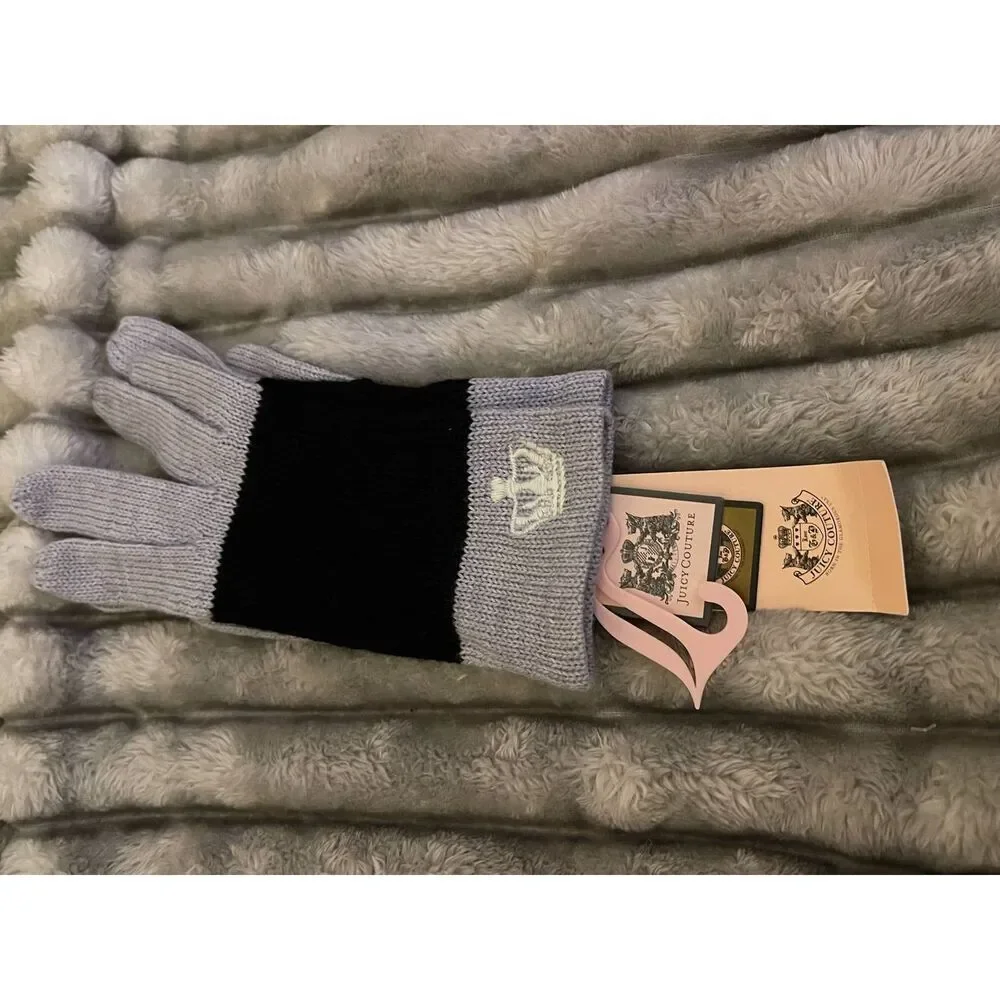 Y2k nwt vintage og juicy couture knit winter gloves mittens grey